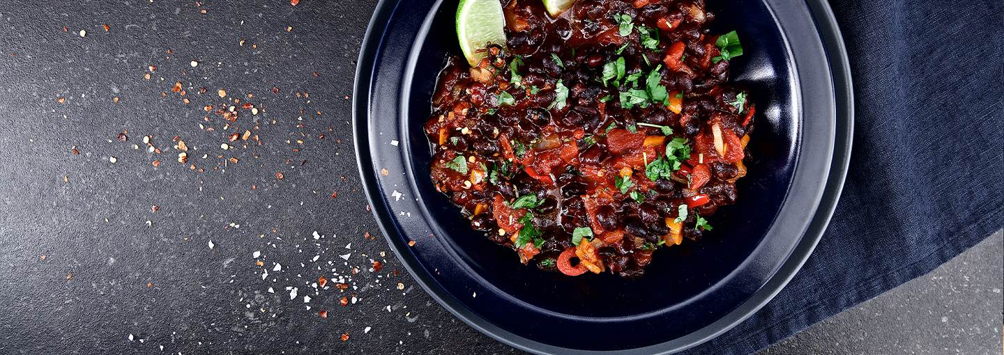 Bönchili på svarta bönor med het och rökig smak
